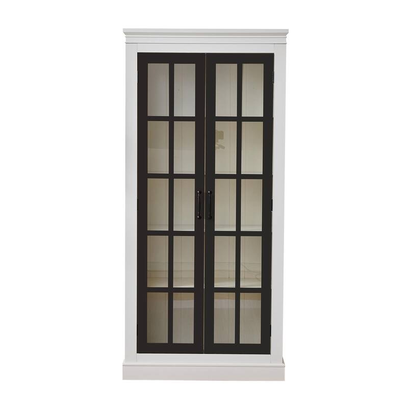71.2'' Tall Display Cabinet with Glass Doors, Rustic Style China Cabinet, Curio Cabinet for Collectibles Figures Trophies