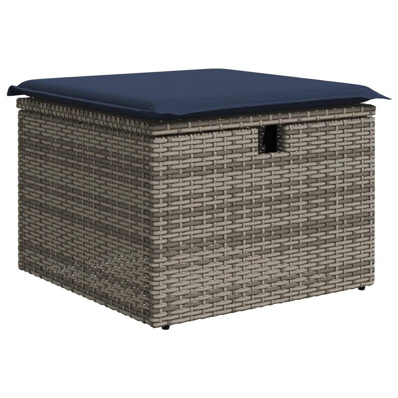 vidaXL Patio Stool with Cushion Ottoman Seating Poly Rattan Brown/Gray/Black - 21.7x21.7x14.6 in