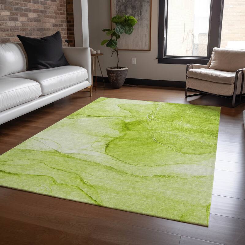 Machine Washable Indoor/ Outdoor Abstract Chantille Rug - Green - 5' x 7'6"