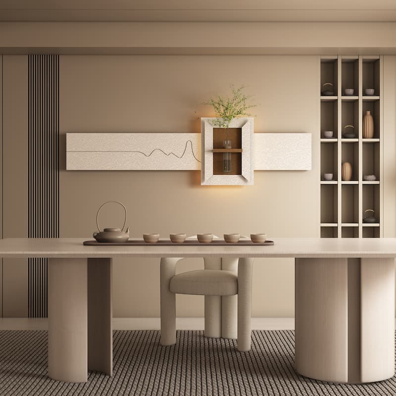 Roomfitters LED Sandstone Wall Art with 3D Vase, 3 Color Light Strip & Fake Rabbit Statue for Living Room, Light Coffee - Light Coffee (Rectangle) - 12.99 inch x 47.24 inch x 4.72 inch