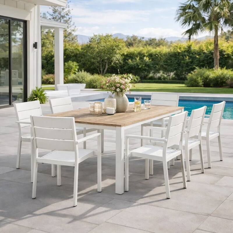 Cora 21 Inch 4 Piece Armchairs and 2 Side Chairs Set, White Aluminum Frame