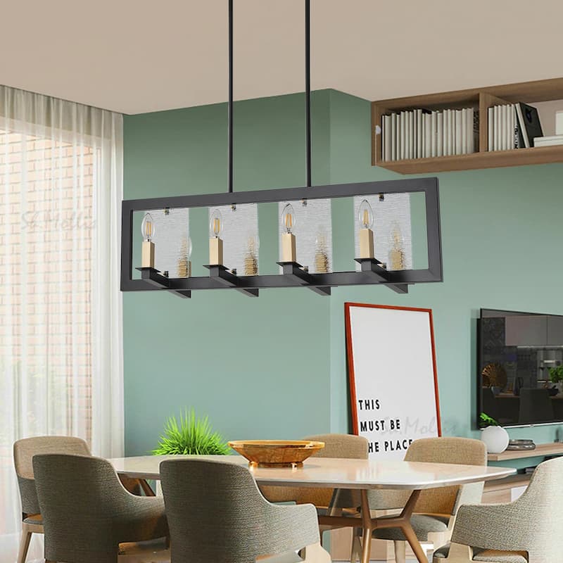 8-Lights Black Finish Dimmable Glass Farmhouse Kitchen Island Lights - 34.6"D×11.8"W×81.8"H (Adjustable)