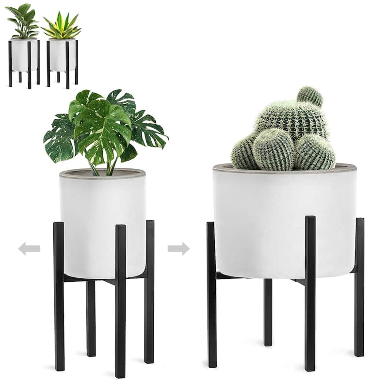 Sorbus Adjustable Plant Stand, Mid Century Style Flower Pot Holder, Planter Stand for Modern Home Decor, Houseplants - Set of 2 - Black
