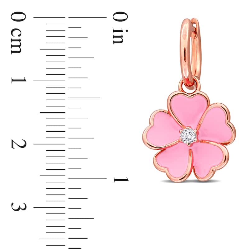 Miadora 1/6ct TGW White Topaz Pink Enamel Plated Flower Hoop Earrings in Rose Plated Sterling Silver