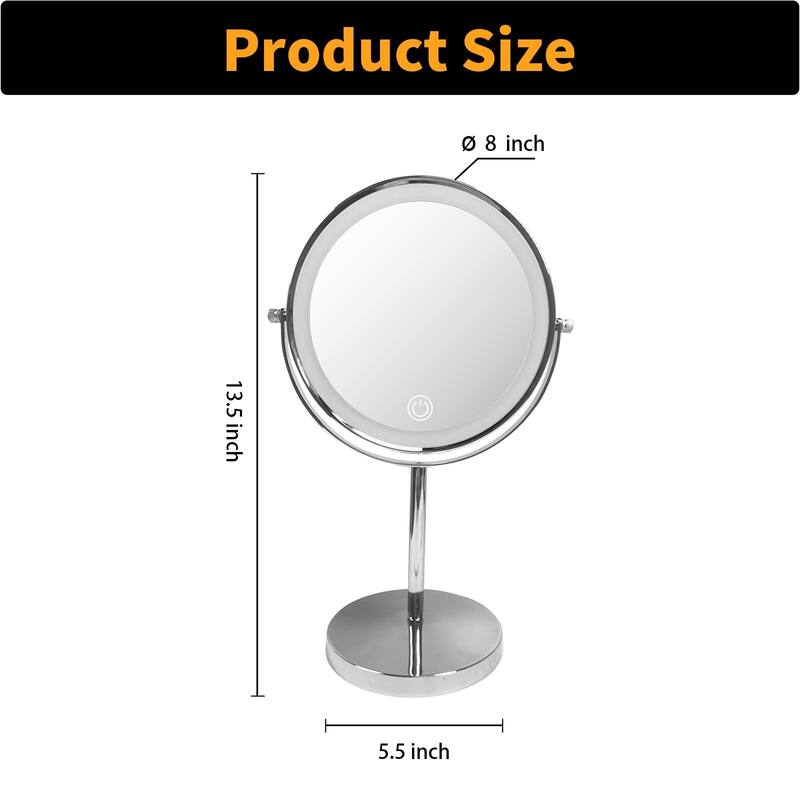 Makeup Mirror with Lights, 360° Swivel 1/10x Magnifying Tabletop Mirror w/Touch Sensor & Type-C Charging Port