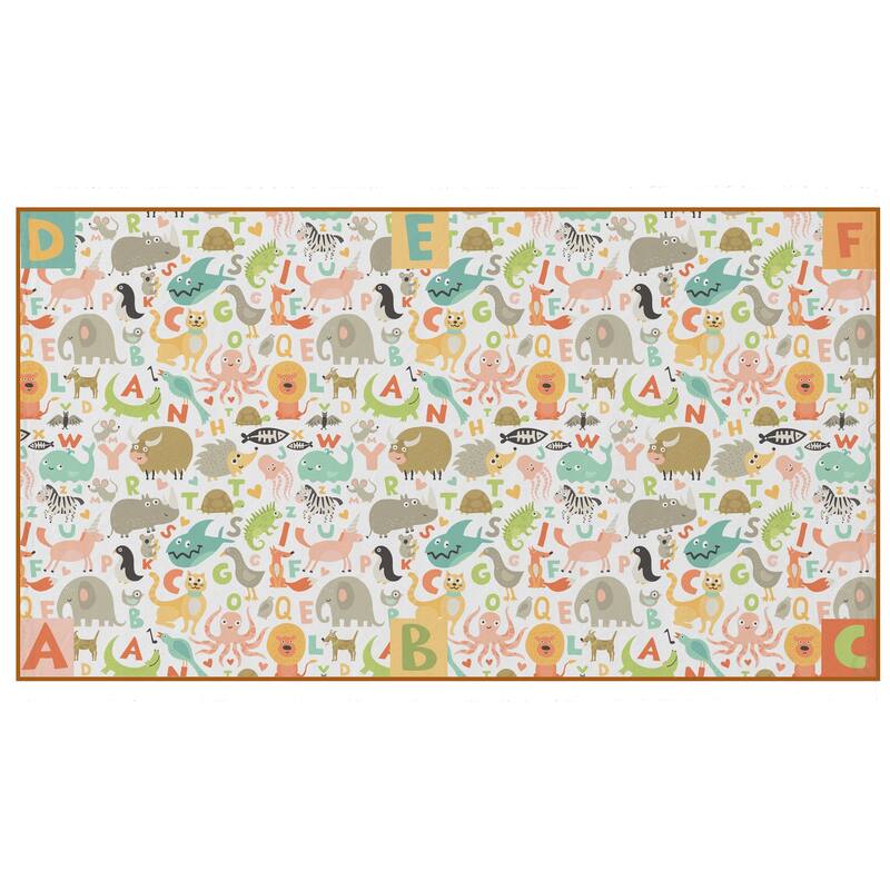 Deerlux 6 ft. Social Distancing Colorful Kids Classroom Seating Area Rug, ABC Animal Design