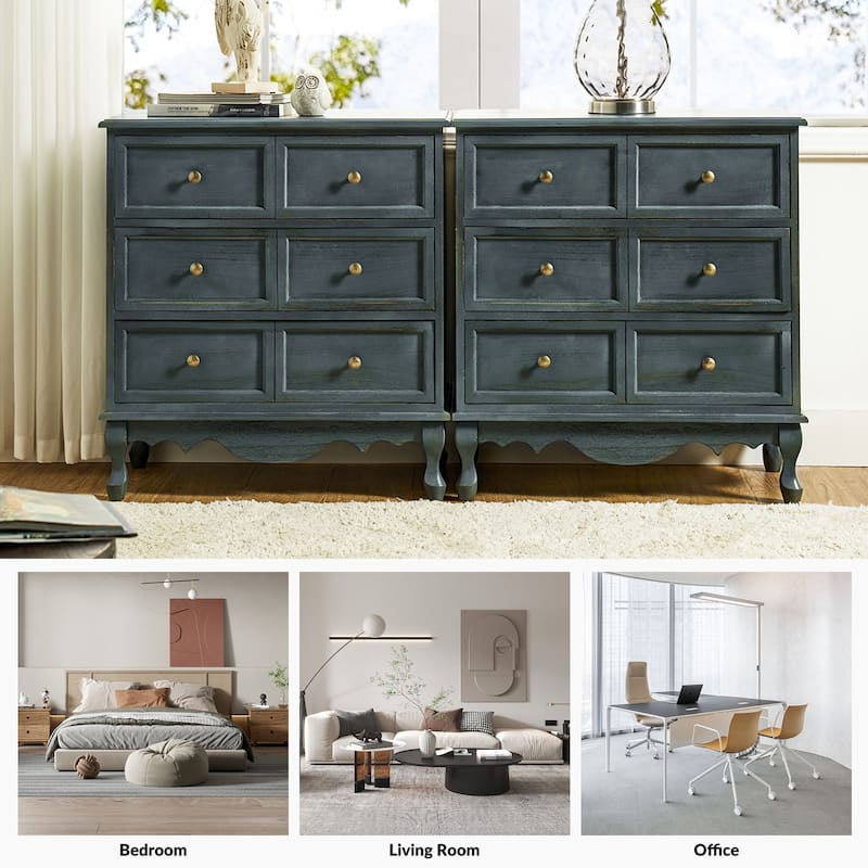 Pallantium Farmhouse 30"Tall Distressed 3-Drawer Nightstand With Solid Wood Legs and Adjustable Feet Set Of 2 by HULALA HOME