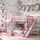 preview thumbnail 1 of 10, Kid-Friendly Design Full over Full Bunk Bed with 2 Drawers 3 Shelves and Slide Pink