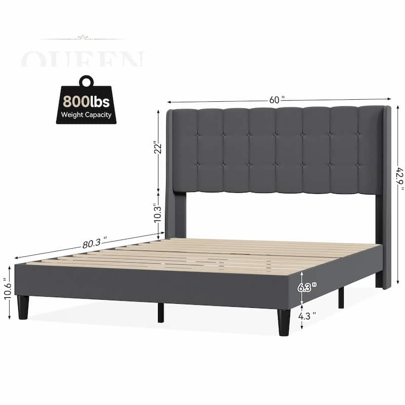 Platform Bed Frame with Upholstered Headboard and Wingback