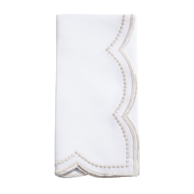 Embroidered Polka Dot Napkin With Scallop Edge (Set of 4) - Set of 4 - Champagne