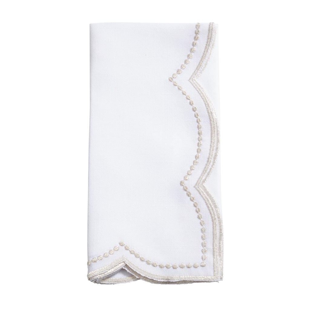 Embroidered Polka Dot Napkin With Scallop Edge (Set of 4)