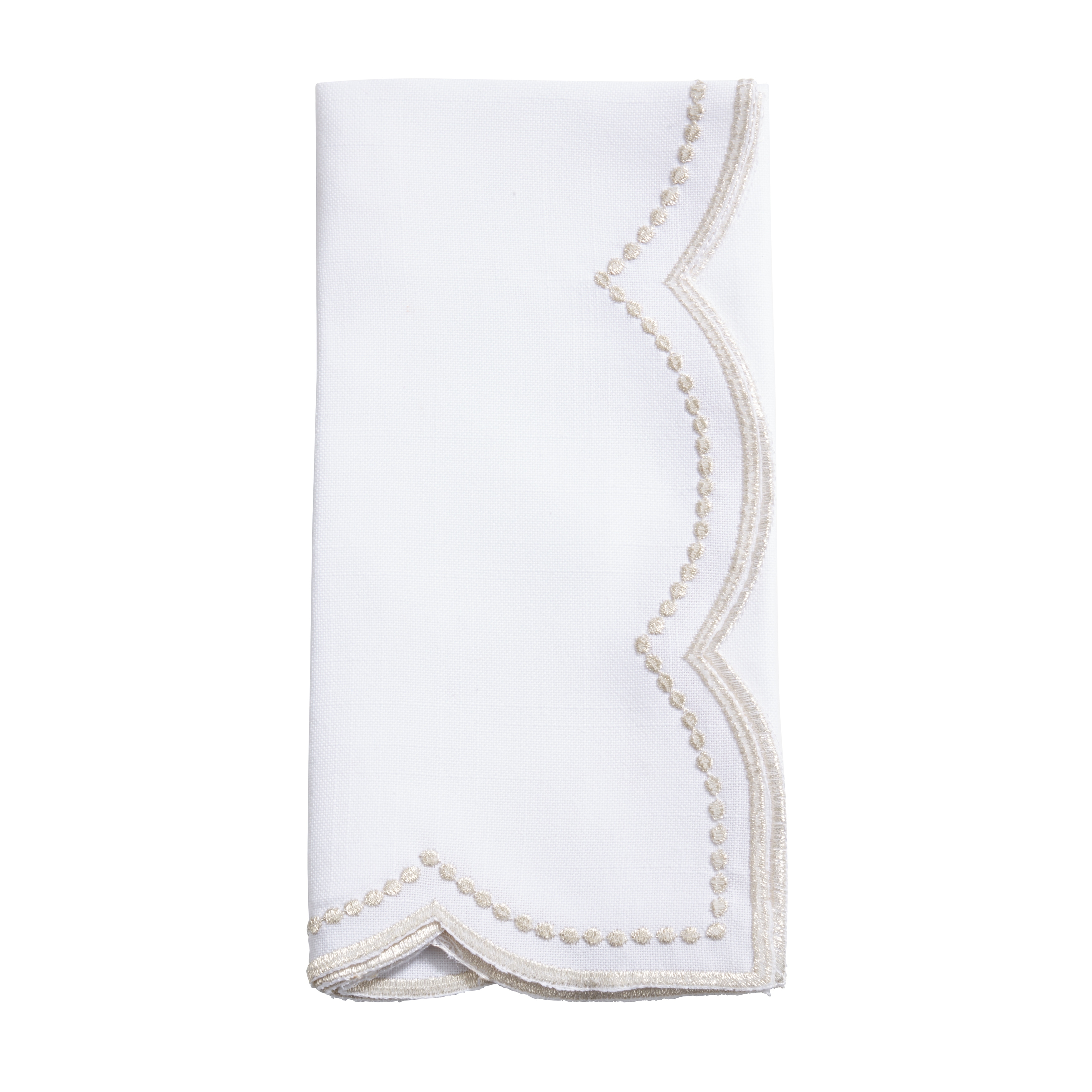 Scalloped Embroidered Cloth Napkins (Set of 4) - Decorative Dinner Napkins for Holiday Entertaining, Elegant Table Settings