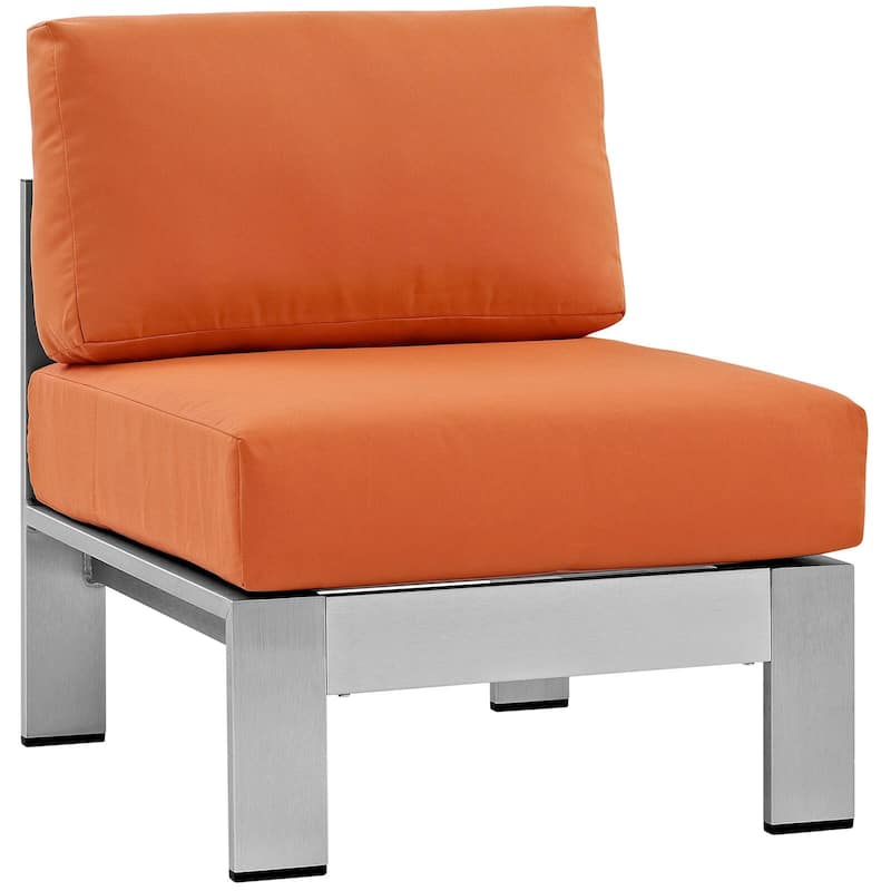 Beach Armless Outdoor Patio Aluminum Chair - Orange/Silver
