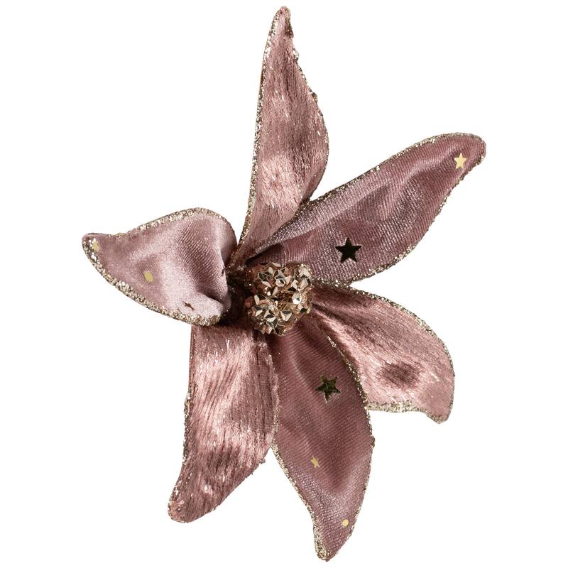 Glittered Flower Christmas Clip-on Ornament - 6" - Plum Purple