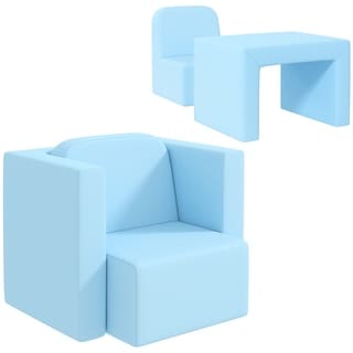 Qaba 2-in-1 Multifunctional Kids Sofa Convertible Table and Chair Set for Boys Girls, Light Blue