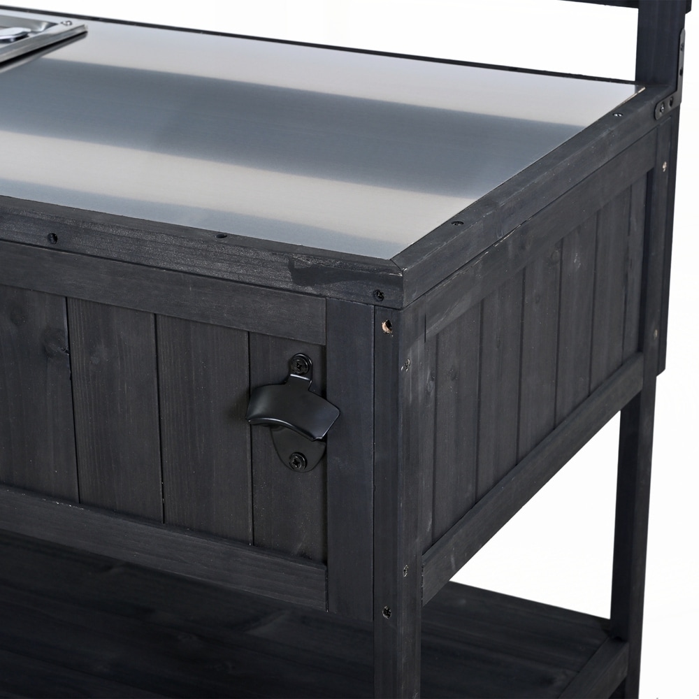 Large Patio Rolling Kitchen Island Solid Wood Kitchen Cart with Sink - N/A