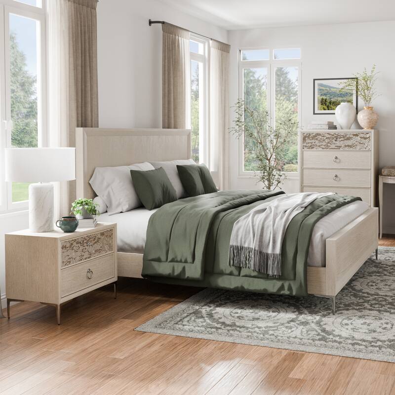 Furniture of America Fable Modern 3-Piece Solid Wood Panel Bedroom Set - Eastern King - Natural Oak