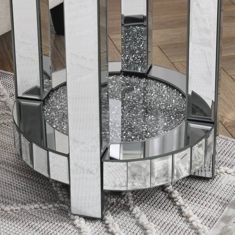 Mirror round table with crystal inlay