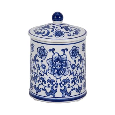 Sagebrook Home Ceramic Chinoiserie Scented Candle 6-Inch 8oz with Lid, Blue/White - 4" x 4" x 6"