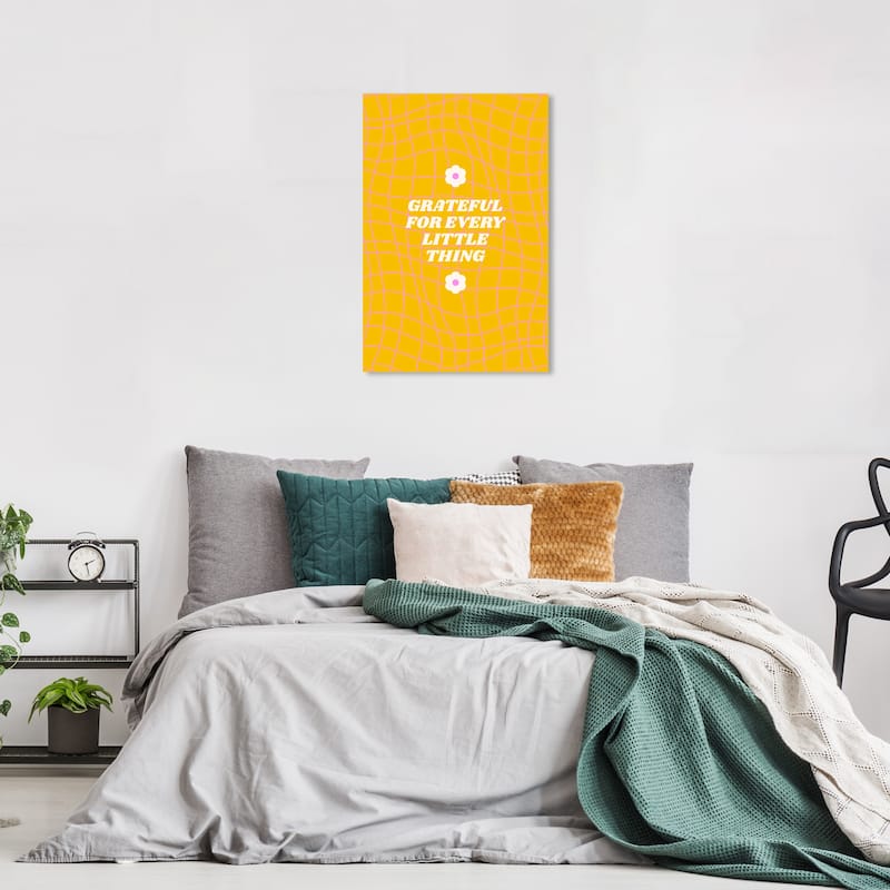 Wynwood Studio Canvas Typography and Quotes Grateful Little Sweet Yellow Modern & Contemporary Wall Art Canvas Print - 24 x 16