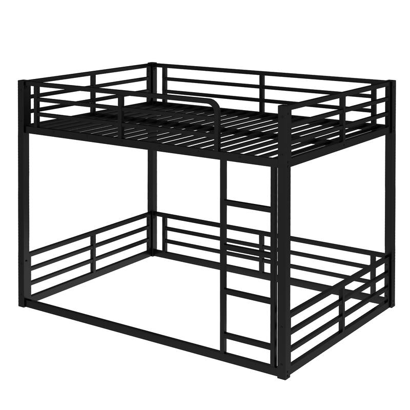 Heavy Duty Metal Bunk Bed, Low Floor Bunk Bed Frame with Full Length Guardrail, Noise Free Design