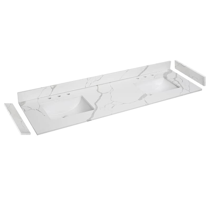 Bathlet Calacatta Quartz 72 inch Double Sink Bathroom Vanity Top with Side Splash - Calacatta Quartz