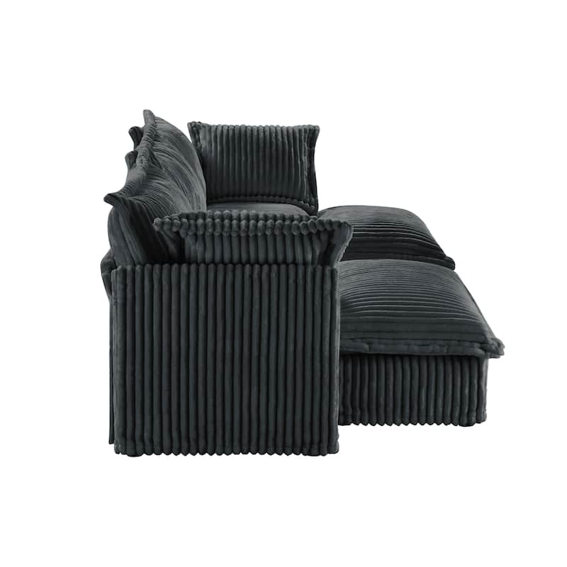 Modular Sectional Sofa Modern Convertible Loveseat Couch, 83.4 Inch 2-Seater Sofas Corduroy Sofas Set with Movable Ottoman