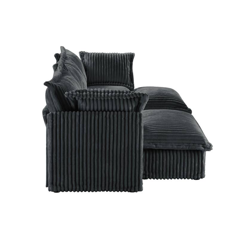 Slipcovered Corduroy 2-Seater Sofa with 2 Ottomans