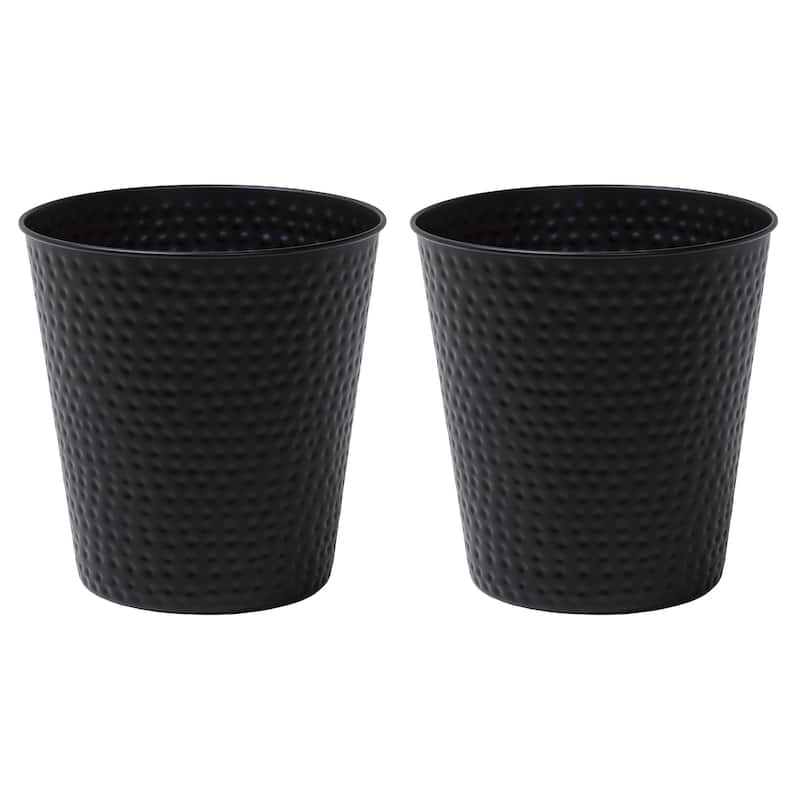 happimess Axel Modern Minimalist Hammered Steel 2-Gallon Wastebasket - Matte Black - Set of 2