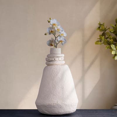 Paper Mache Vase Dia 26.50" Off-White- ST - Off-White