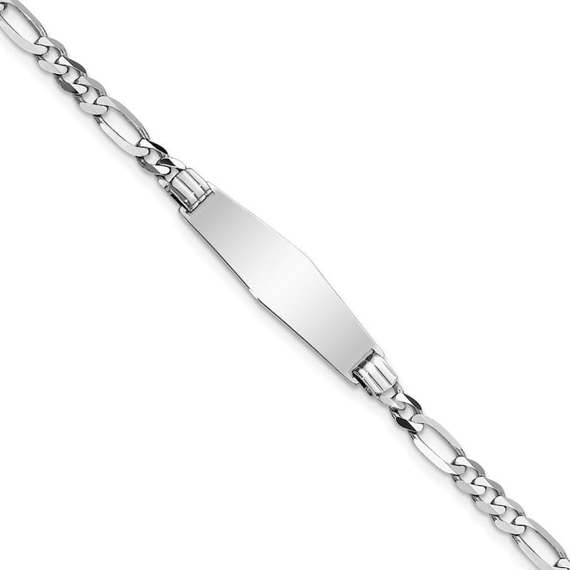 Curata 7.5mm 14k White Gold Engravable Figaro Link Soft Diamond Shape ID Bracelet