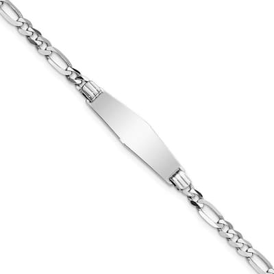 Curata 7.5mm 14k White Gold Engravable Figaro Link Soft Diamond Shape ID Bracelet
