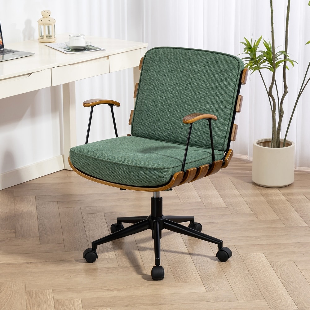 XINMICS 35.83"H Modern 360 Swivel Office Chair, Solid Wood Task Chair with Adjustable Height and Bent Wood