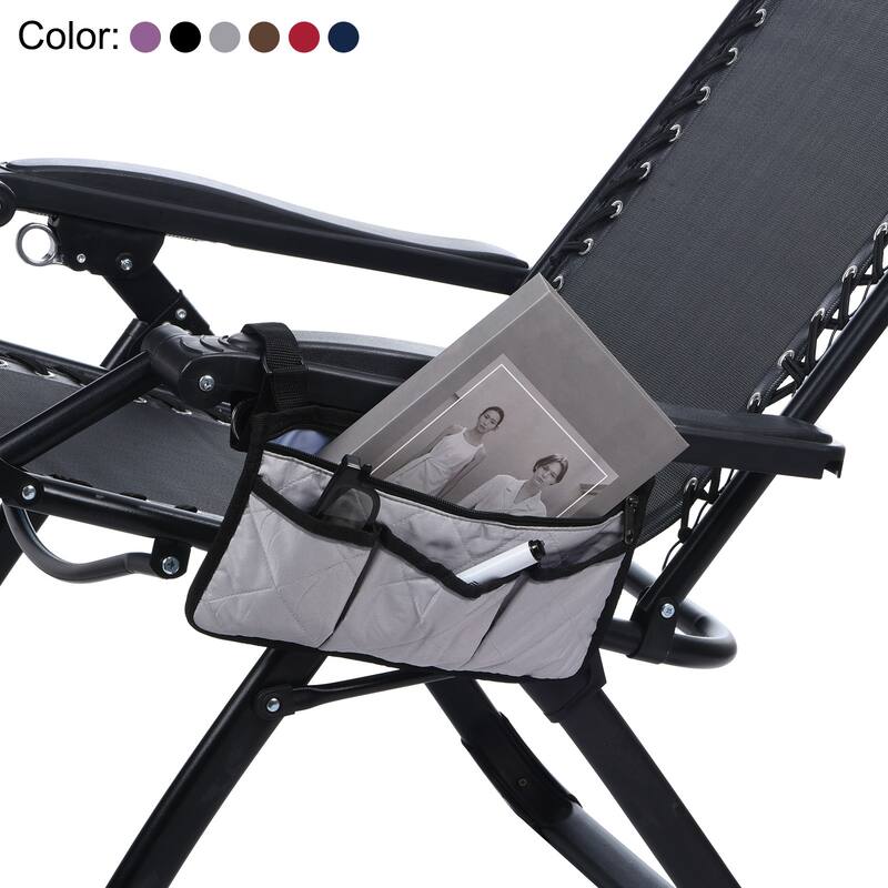Chair Armrest Organizer, 4 Pockets Book Holder with Straps, Grey