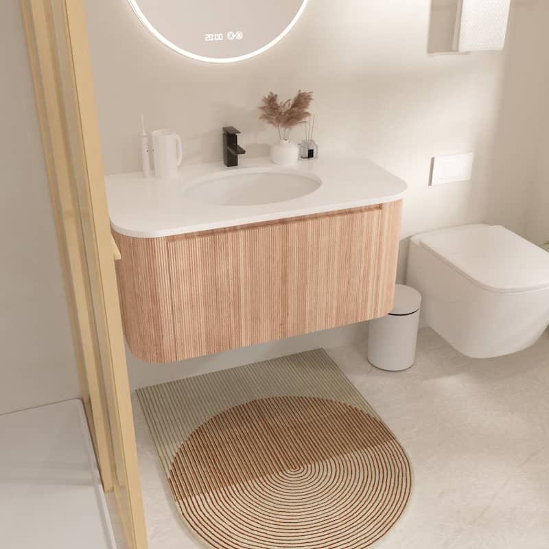 36 Inch Wall Mounted Bathroom Vanity With Sink Curved Design,Pre-Assembled,Floating Vanity Cabinet With Soft Close Drawer