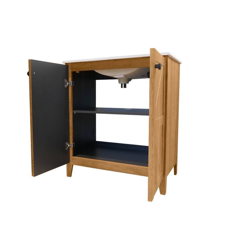 30" Folding Floor Cabinet with Ceramic Sink - Patented 1-Min Install, Space-Saving, American Style