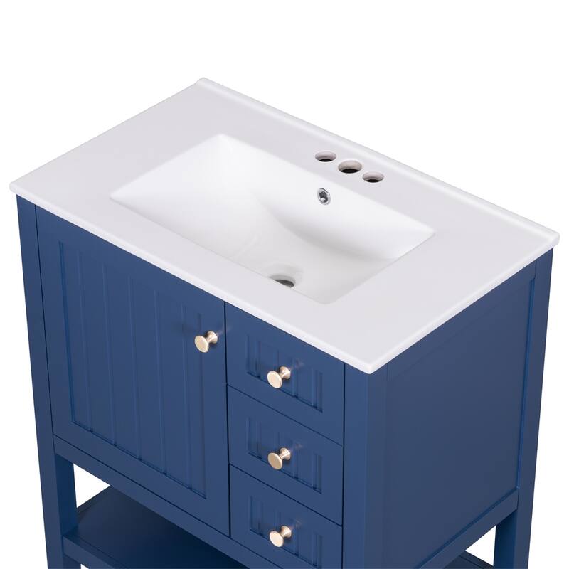 30" Transitional Style Bathroom Vanity Cabinet Combo with Ceramic Sink