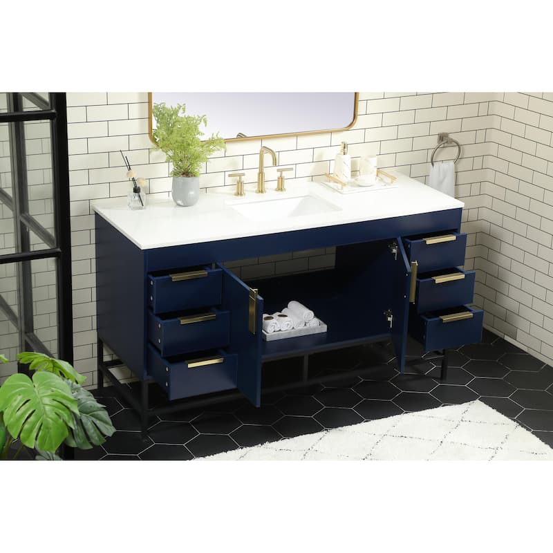 Icon 48 - 60 Inch Single Bathroom Vanity with Ivory White Engineered Marble