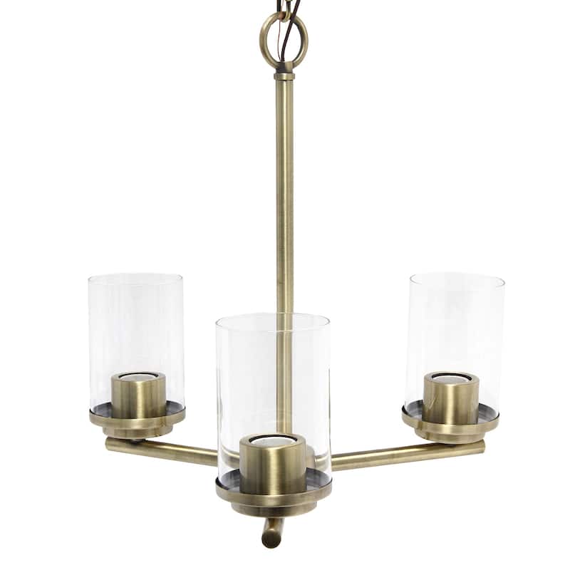 15" Industrial 3 Light Pendant Chandelier with Antique Brass Finish and Clear Glass Shade for Kitchen Island Lighting - 5.25