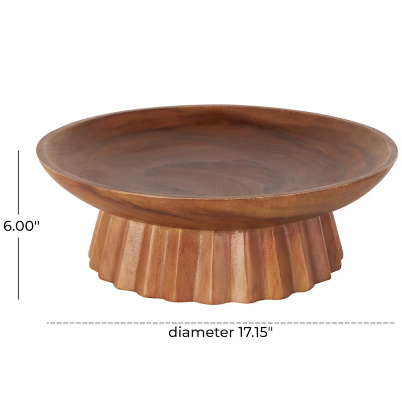 Teak Wood Handmade Decorative Bowl with Concaved Elevated Base - Brown - Roche River Decor - 17"W x 17"L x 6"H
