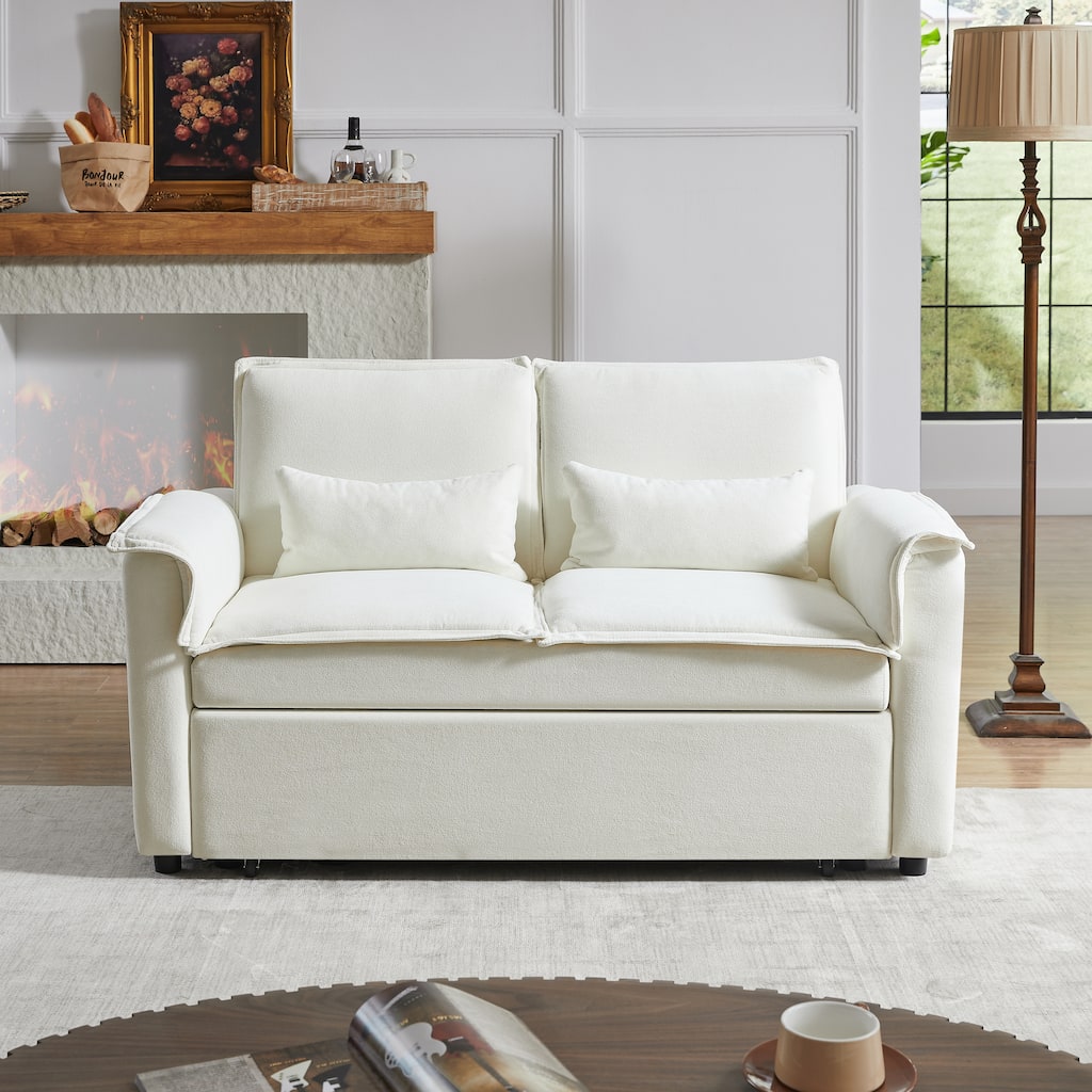 Pull Out Loveseat Sofa Convertible Sleeper Love Seat Bed with USB Ports and 2 Pillows Adjustable Backrest Tufted Couch