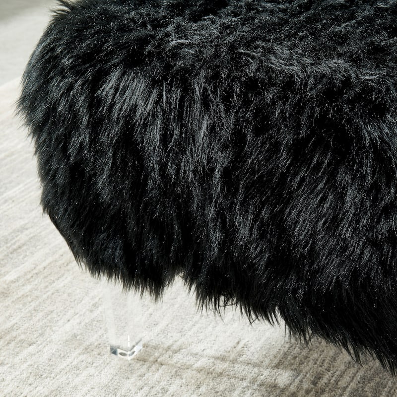 Andral Contemporary Faux Fur Acrylic Ottoman by Silver Orchid