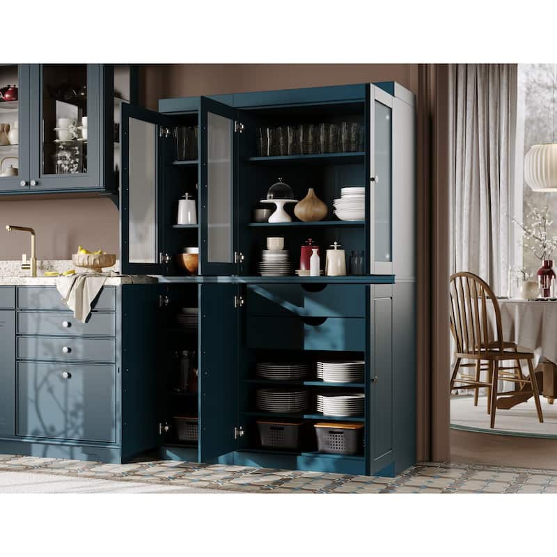 Palace Imports 100% Solid Wood 48.5" Pantry China Cabinet with Frosted Glass, Solid Wood Doors and 2-Drawers