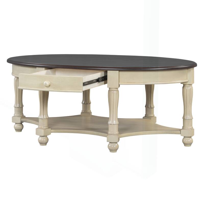 Vintage Oval Coffee Table with Multiple Storage Options and Sturdy Construction