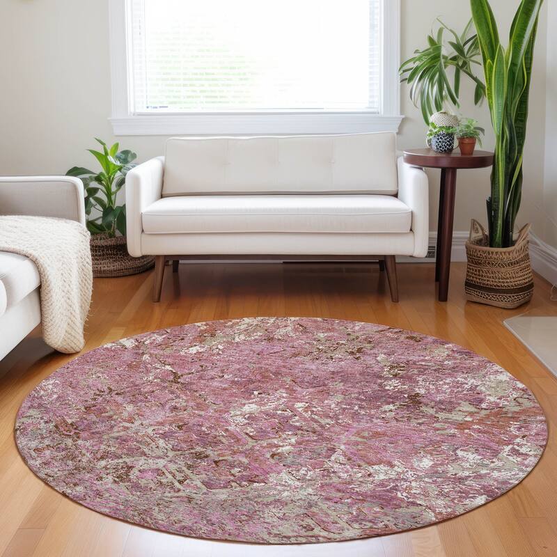 Premium Washable Super Soft Trellis Distressed Mayfield Rug - Pink - 8' x 8' - Round