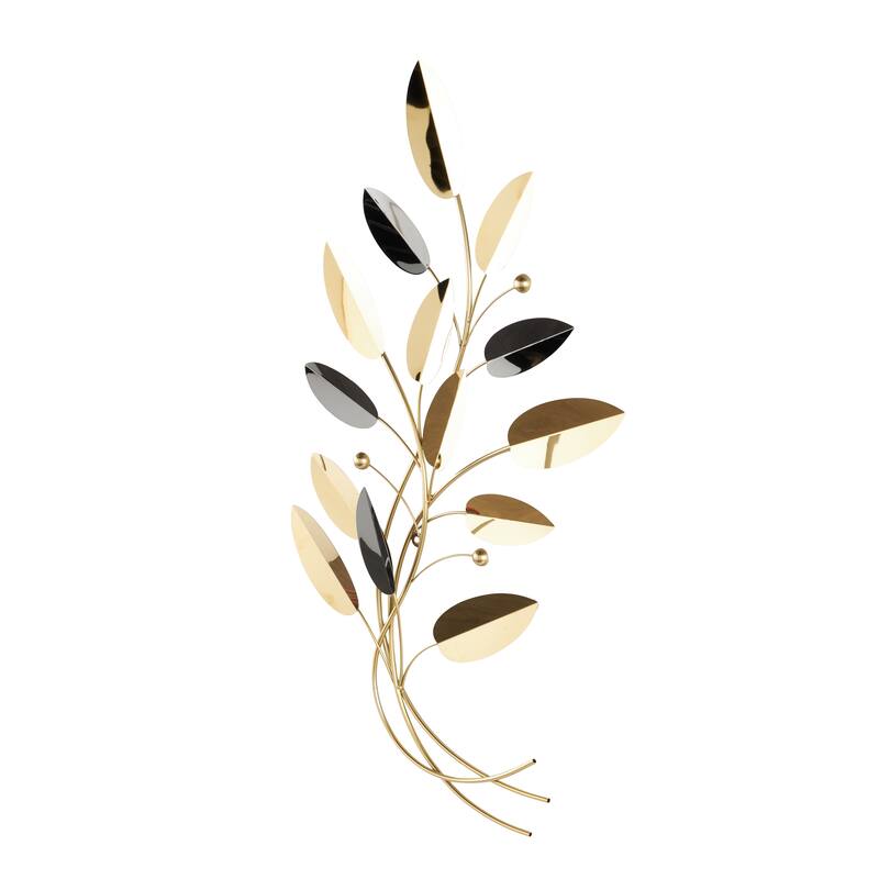 Stainless Steel Metal Leaf Layered Home Wall Decor with Black Accents - Gold - Roche River Decor