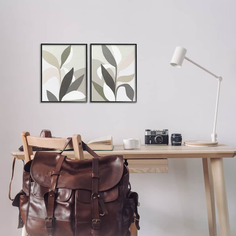 Stupell Neutral Leaf Shapes Framed Giclee Art Design By June Erica Vess (Set of 2)