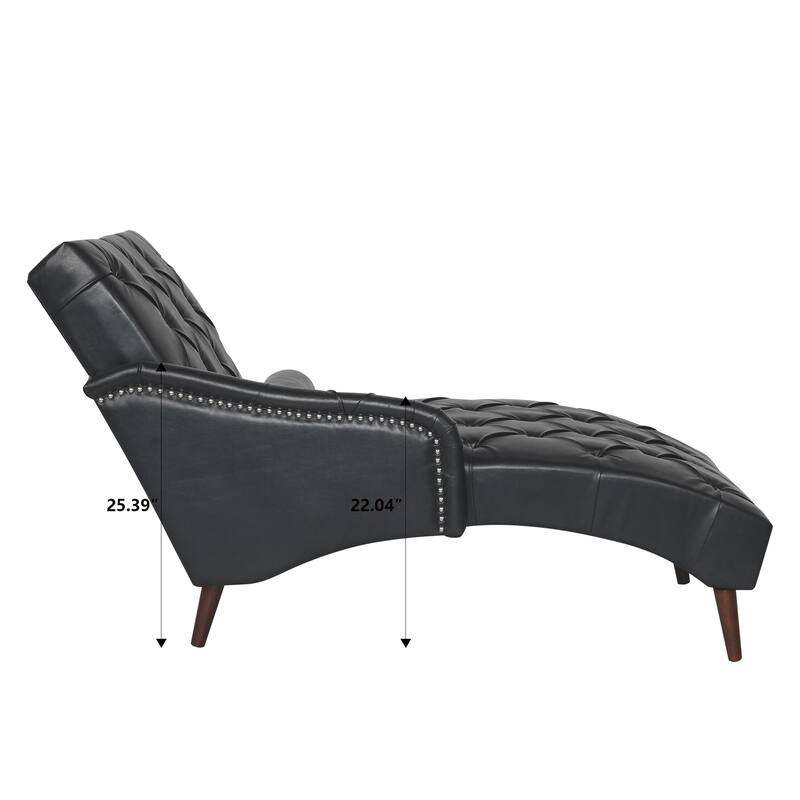 Black Modern 59.5" PU Upholstered Buttons Tufted Chaise Lounge Chair with Pillow and Solid Wood Legs