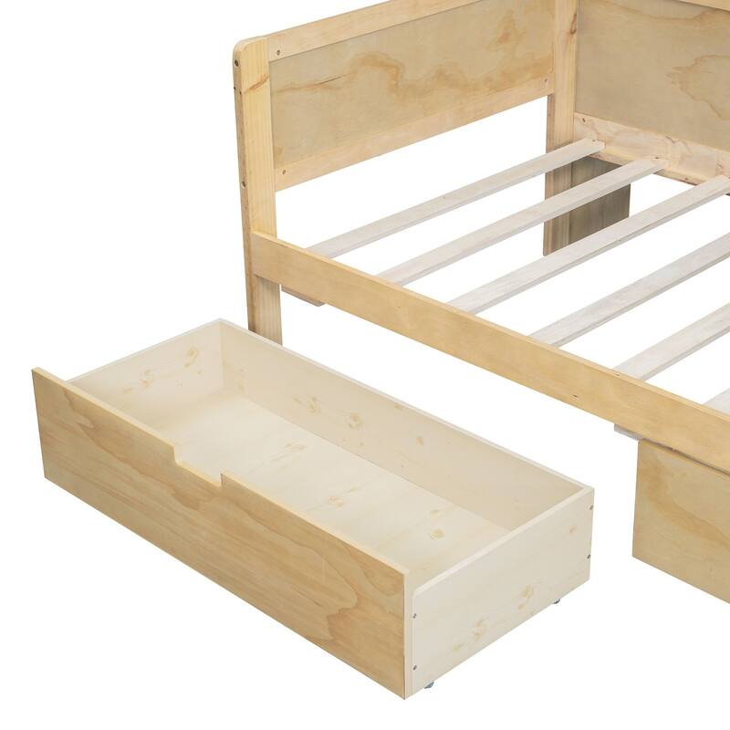 Full Size Wooden Daybed with Storage Drawers and Built-in Study Desk - Multi-functional Bed in Antique White