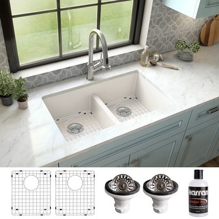 Karran 32" Undermount Double Equal Bowl Quartz Kitchen Sink Kit - 32" x 19.5" x 9"